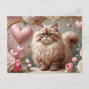 Cartes Pour Fêtes Annuelles Couleur crème Saint Valentin Chat et Coeurs Perse