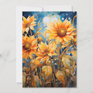 Cartes Pour Fêtes Annuelles Couleur d'aquarelle de fleurs de soleil dorées