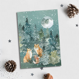 Cartes Pour Fêtes Annuelles Couleur de neige de la forêt de la famille Fox