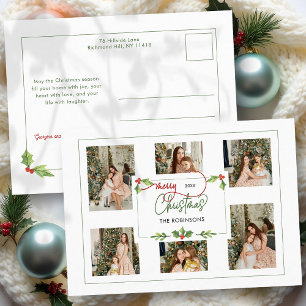 Cartes Pour Fêtes Annuelles Couleur d'eau douce Holly Joyeux Noël Multi Photo