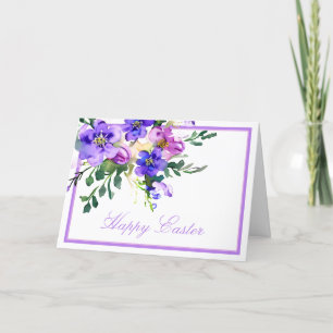Cartes Pour Fêtes Annuelles Couleur d'eau rose et violet coutume fleurie Pâque