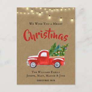 Cartes Pour Fêtes Annuelles COULEUR D'EAU vintage DE CAMION ROUGE NOËL RUSTIQU