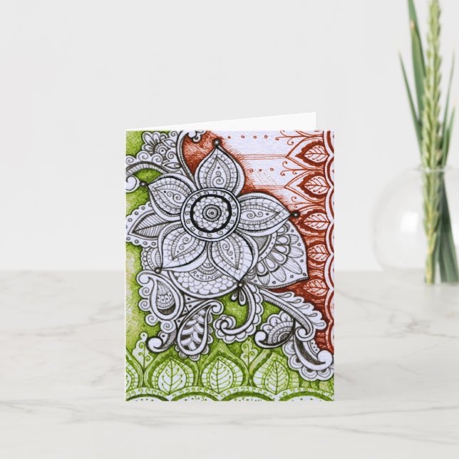 Cartes Pour Fêtes Annuelles Couleurs de Noël traditionnelles Damask Mandala in (Devant)