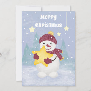Cartes Pour Fêtes Annuelles Couleurs pastel mignonnes Snowman Tenant une étoil
