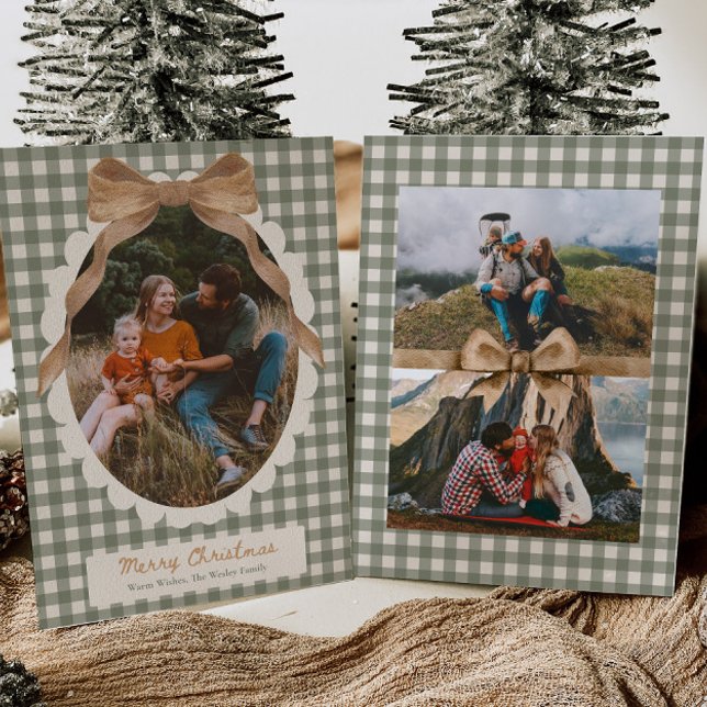 Cartes Pour Fêtes Annuelles Country Gingham Bow Photo Christmas Card (Créateur téléchargé)