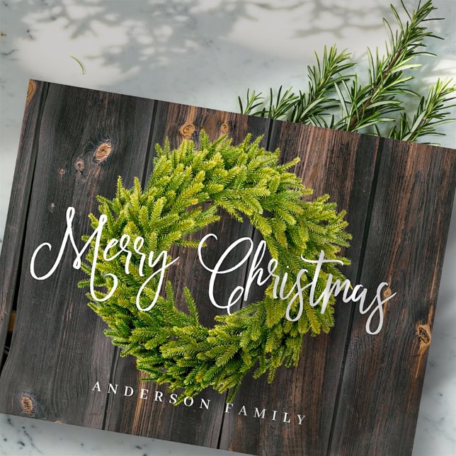Cartes Pour Fêtes Annuelles Country Rustic Wood Wreath Joyeux Noël (Créateur téléchargé)