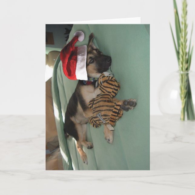 Cartes Pour Fêtes Annuelles Coupe berger allemande avec chapeau de Père Noël (Devant)