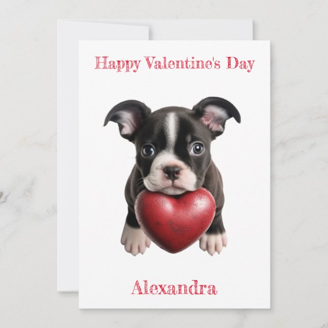 Cartes Pour Fêtes Annuelles Coupe Boston Terrier personnalisée avec un coeur V (Devant)