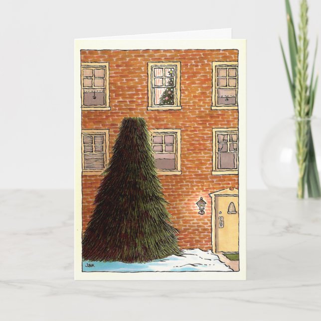 Cartes Pour Fêtes Annuelles Coupe d'arbre de Noël (Devant)