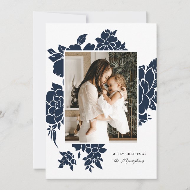 Cartes Pour Fêtes Annuelles Coupe florale gras | Marine | Noël photo (Devant)