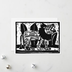 Cartes Pour Fêtes Annuelles Coupe Lino Lion noir et blanc