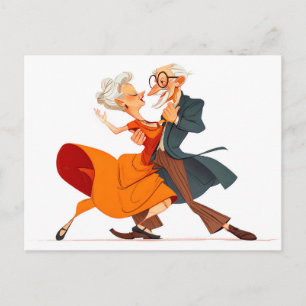 Cartes Pour Fêtes Annuelles Couple âgé dansant avec grâce dans une tenue vibra