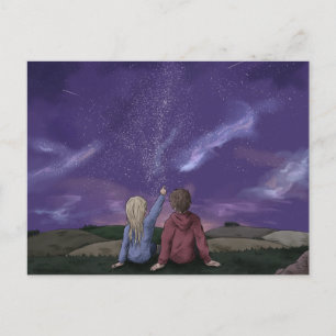 Cartes Pour Fêtes Annuelles Couple Amis Stargazing Galaxy Night Sky