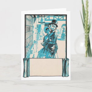 Cartes Pour Fêtes Annuelles Couple Bourgeois Vintage faisant des achats de Noë