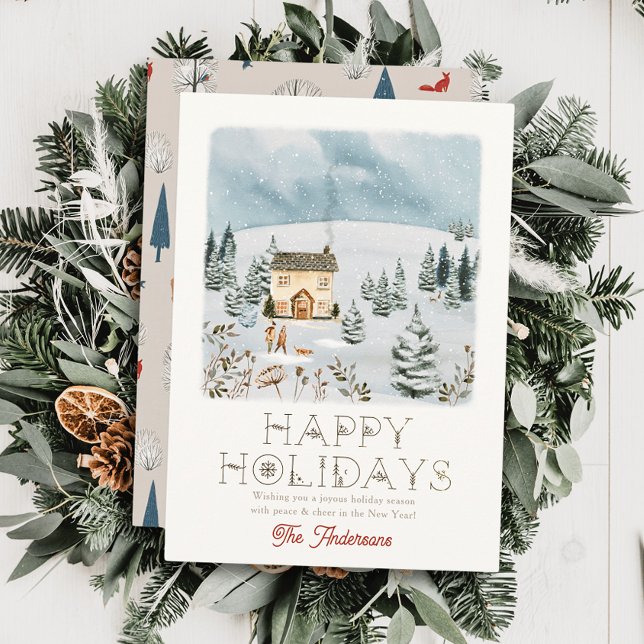 Cartes Pour Fêtes Annuelles Couple Chien Snowy Hill Winterscape Noël (Créateur téléchargé)