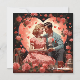 Cartes Pour Fêtes Annuelles couple d'amour vintage embrasse coeurs roses Valen