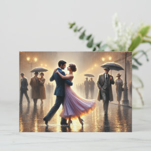 Cartes Pour Fêtes Annuelles Couple dansant sous la pluie