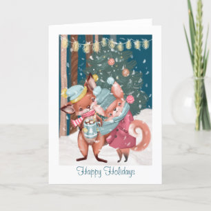 Cartes Pour Fêtes Annuelles Couple de Fox mignonne Joyeuses vacances Noël