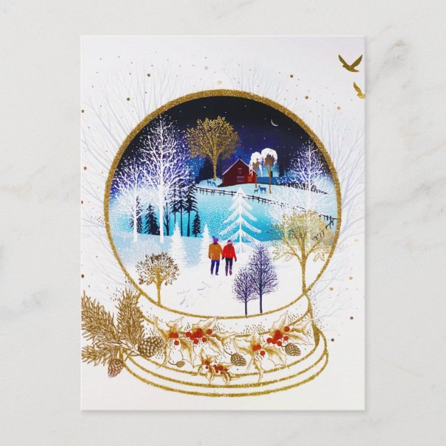 Cartes Pour Fêtes Annuelles Couple de la veille d'hiver en boule à neige de fo (Devant)