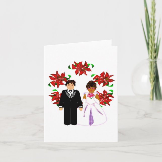 Cartes Pour Fêtes Annuelles Couple de mariage interracial de Noël avec couronn (Devant)