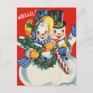 Cartes Pour Fêtes Annuelles couple de neige de Noël rétro