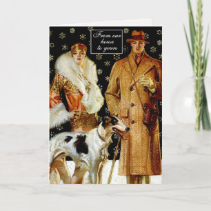 Cartes Pour Fêtes Annuelles Couple de Noël Art Déco élégant et sophistiqué