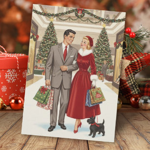 Cartes Pour Fêtes Annuelles Couple de Noël Rétro Vintage avec Scotty Dog