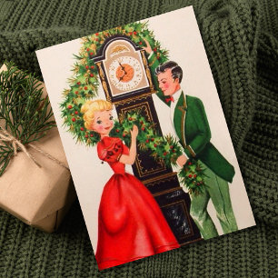 Cartes Pour Fêtes Annuelles Couple de Noël Vintage À Horloge