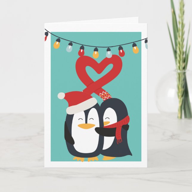 Cartes Pour Fêtes Annuelles Couple de pingouin mignon Noël personnalisé (Devant)