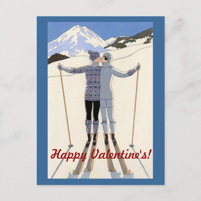 Cartes Pour Fêtes Annuelles Couple de skieurs baiseurs - Bonne Saint Valentin (Devant)