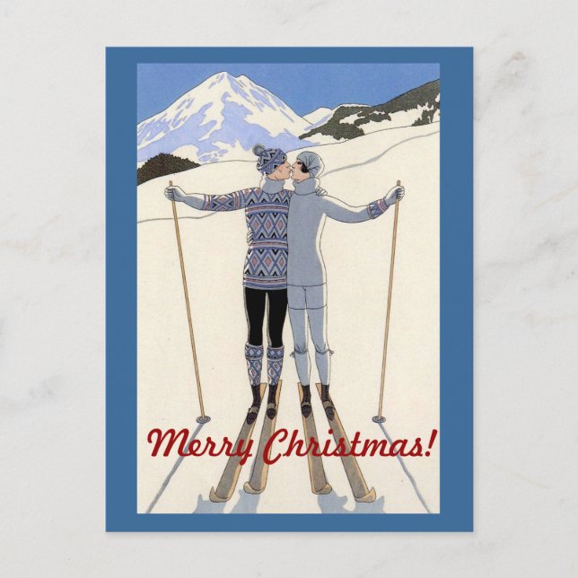 Cartes Pour Fêtes Annuelles Couple de skieurs baiseurs - joyeux noël (Devant)