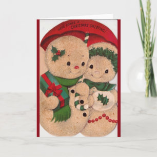 Cartes Pour Fêtes Annuelles Couple de Snowman Vintage des années 1940