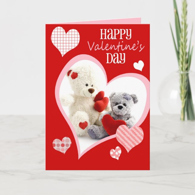 Cartes Pour Fêtes Annuelles Couple d'Ours peluche, salut de la Saint-Valentin  (Devant)