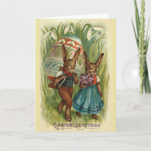 Cartes Pour Fêtes Annuelles Couple lapin de Pâques vintage,