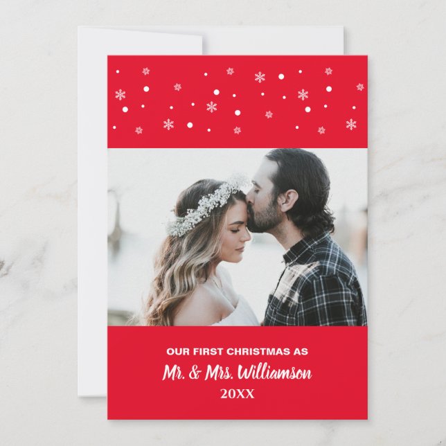 Cartes Pour Fêtes Annuelles Couple Marié Notre Premier Noël Photo Personnalisé (Devant)