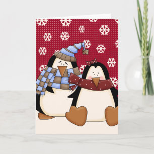 Cartes Pour Fêtes Annuelles Couple petit pingouin mignon