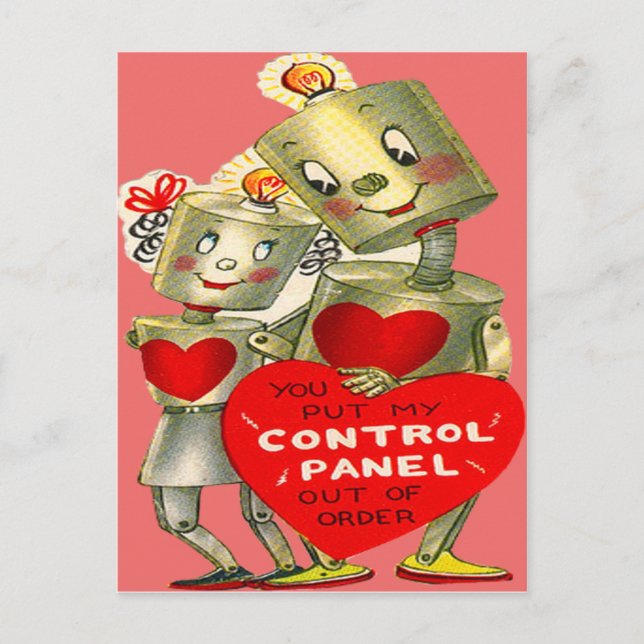 Cartes Pour Fêtes Annuelles Couple Robot Couple Coeur Clair Valentine (Devant)