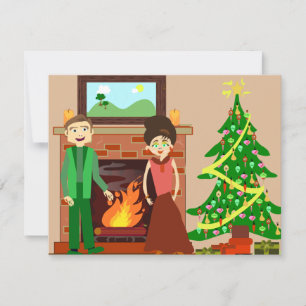 Cartes Pour Fêtes Annuelles Couple romantique vacances art de Noël vintage