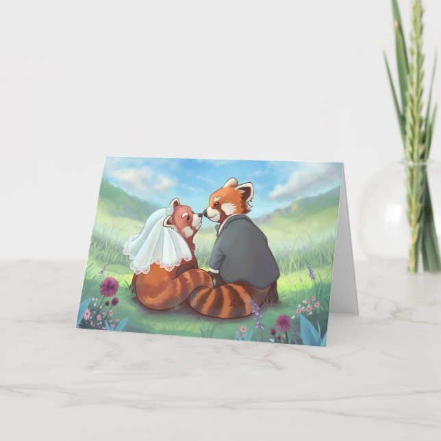 Cartes Pour Fêtes Annuelles Couple Rouge Panda Mignonne En Amour (Devant)
