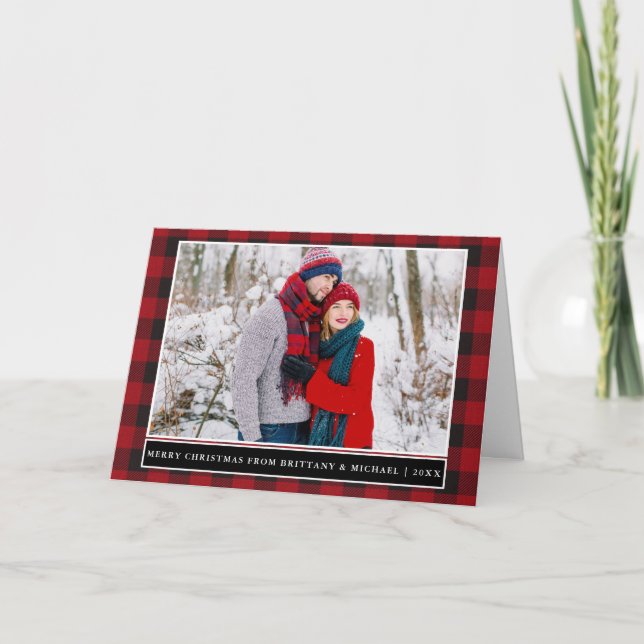 Cartes Pour Fêtes Annuelles Couple rouge photo Joyeux Noël plié (Devant)