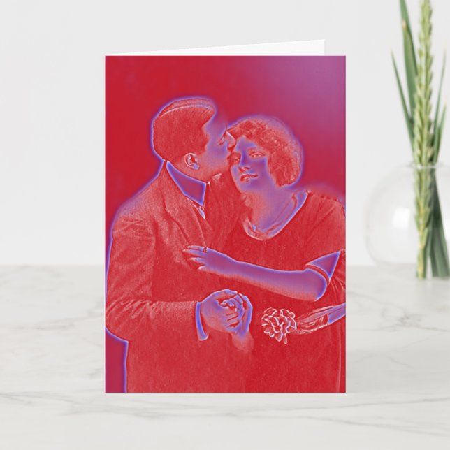 Cartes Pour Fêtes Annuelles Couple Valentin vintage en rouge (Devant)