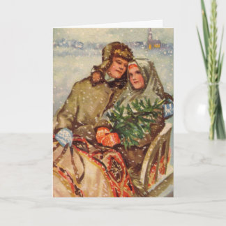 Cartes Pour Fêtes Annuelles Couples estoniens sur le traîneau
