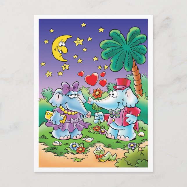 Cartes Pour Fêtes Annuelles couples mignons d'éléphant de valentine (Devant)