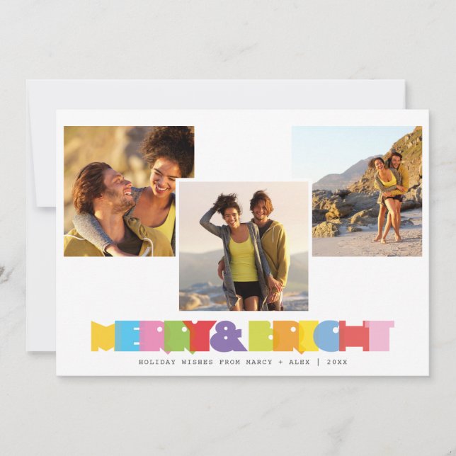 Cartes Pour Fêtes Annuelles Couples Modernes 3 Photo Collage Joyeux Et Lumineu (Devant)