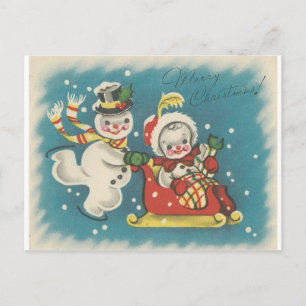 Cartes Pour Fêtes Annuelles Couples vintages de bonhomme de neige de Joyeux
