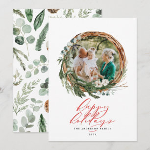 Cartes Pour Fêtes Annuelles Courbe feuillue moderne élégante photo écriture ro