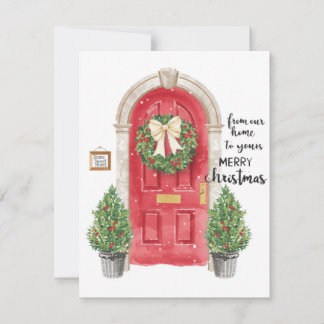 Cartes Pour Fêtes Annuelles Couronne d'arbres en pot à porte rouge Aquarelle