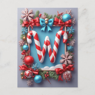 Cartes Pour Fêtes Annuelles Couronne de bonbons de Noël avec monogramme W 🎄