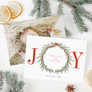 Cartes Pour Fêtes Annuelles Couronne de branche de pin vert JOIE Photo de Noël