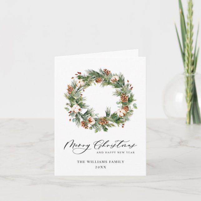 Cartes Pour Fêtes Annuelles Couronne de cônes de pin sapin Joyeux Noël (Devant)